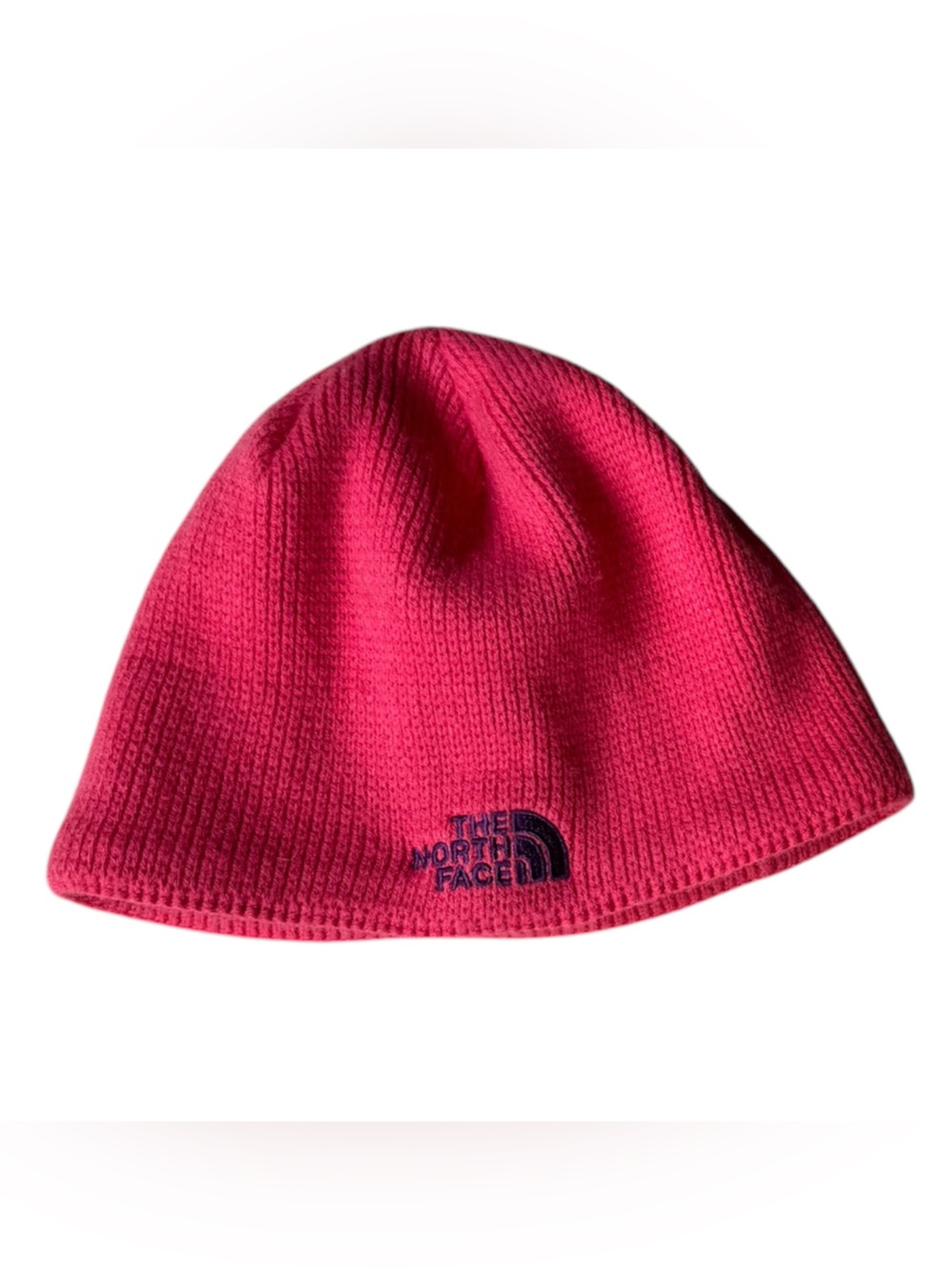 The North Face Womens  Pink / Coral Knit Beanie with Purple Logo